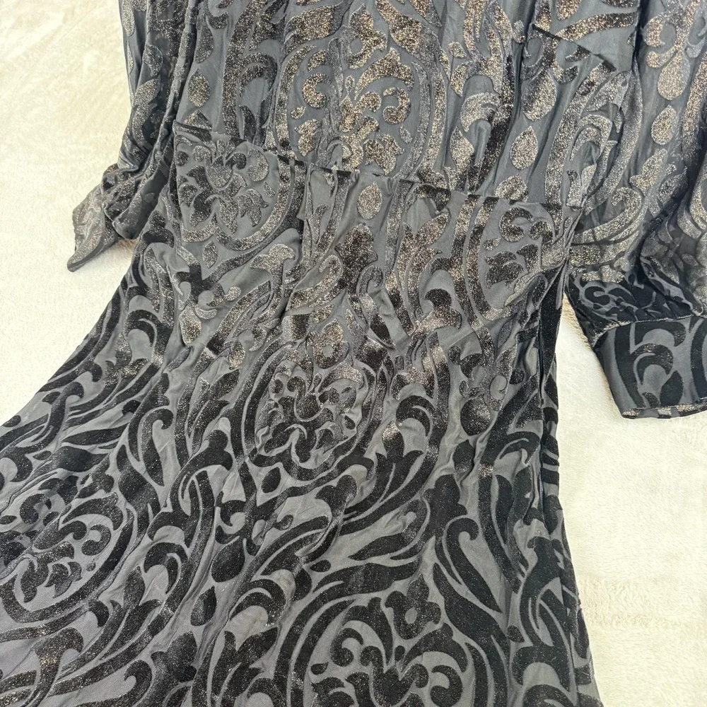NEW Soft Surroundings Hadley Dress Womens 6P Black Velvet‎ Burnout Romantic Midi